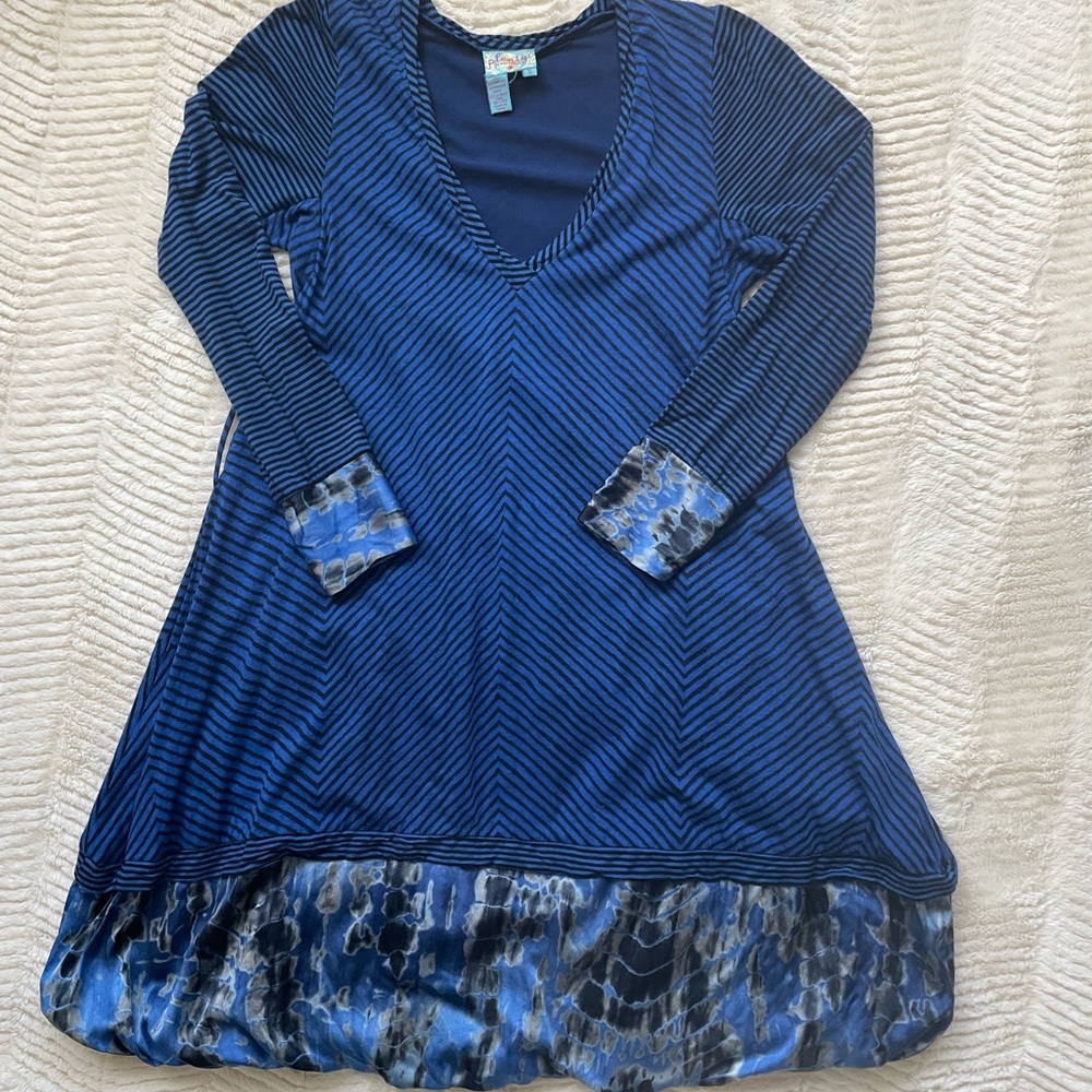 PLENTY by TracyReese Silk Trim Long Sleeve Pull Over Dress - size 4 blue